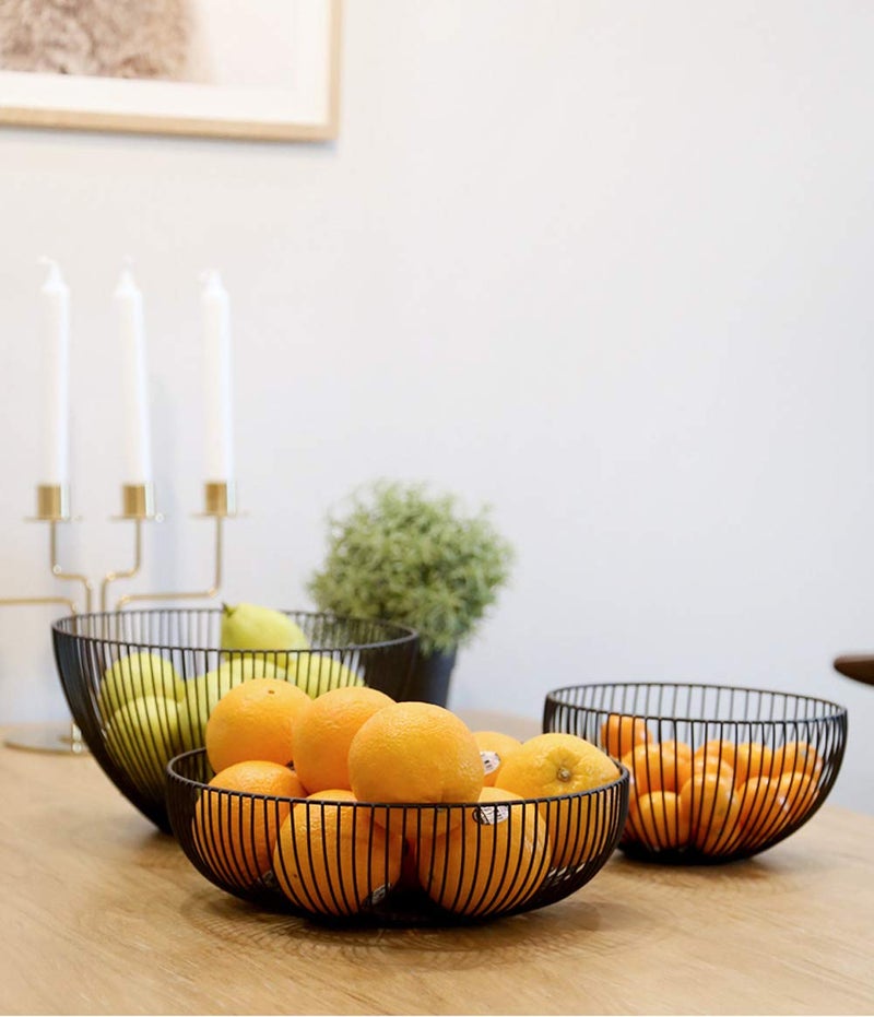 Yesland 2 Pack Metal Wire Fruit Basket- 11 Inches Black Kitchen Countertop Fruit Bowl Vegetable Holder for Bread, Snacks, Households Items Storage for Kitchen, Livingroom - Image 5